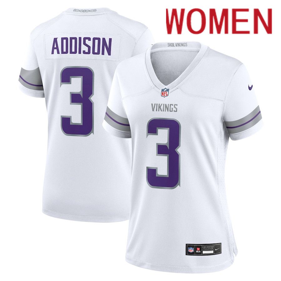Women Minnesota Vikings #3 Jordan Addison Nike White Alternate Game Player NFL Jersey->women nfl jersey->Women Jersey